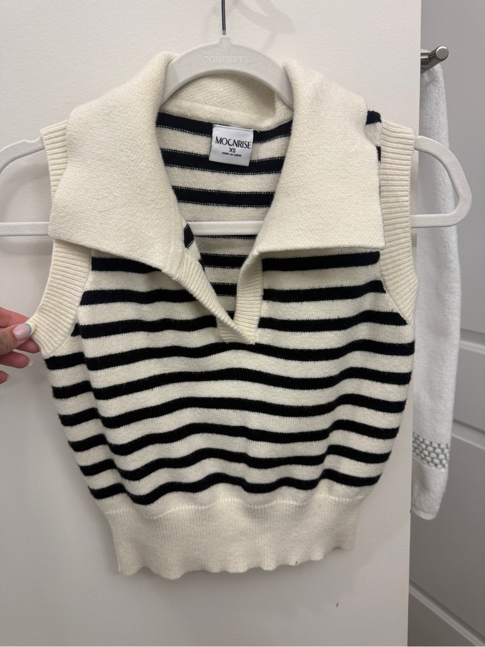 Black & Cream Striped Collared V-Neck Sweater Vest